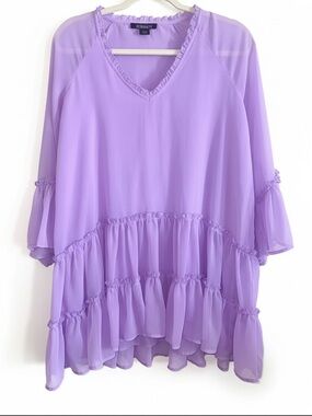 Roaman's Lavender Ruffle Tiered V-Neck Tunic/Mini Dress Roaman’s 14W